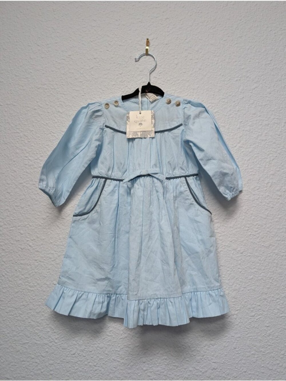 Kate Quinn Organic Cotton Blue Alice in Wonderland Gathered Dress 12-18